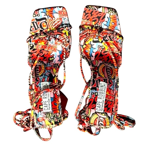 Cape Robbin Multicolor Graphic Heels Colorful Lace Up Size 7 Ankle Tie - Picture 5 of 8